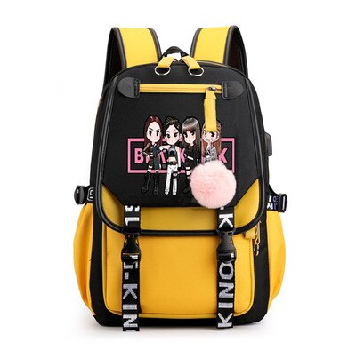 Oxford Women's Backpack Bag USB Interface School Backpacks Large Capacity Outdoor Travel Bag For Middle School Students: BLACK YELLOW