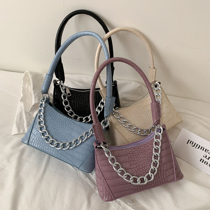 Dames oksel handtassen krokodillenpatroon pu leer dames baguette tas hoge kwaliteit clutch kleine schoudertassen