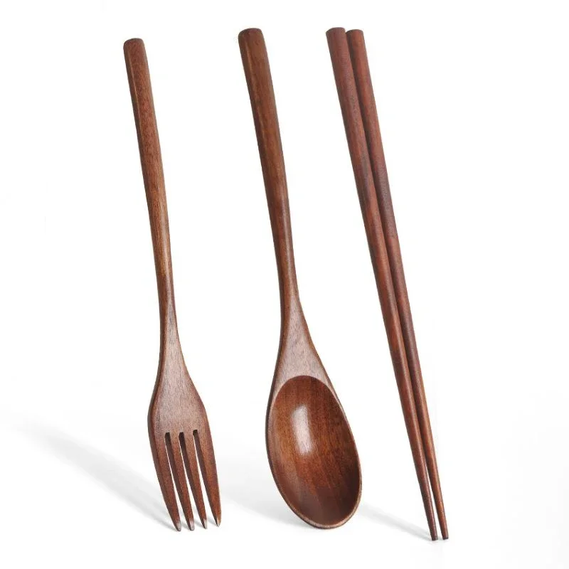 Löffel, Gabel, Essstäbchen, tragbares Besteck, Holzbesteck-Set, Reise, umweltfreundliches Besteck-Set, , Utensilien für Küchensets, Esszimmer: green