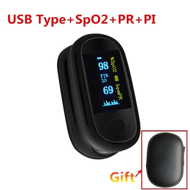 Oxymètre De pouls SpO2 PR PI oxymètre De fréquence cardiaque Rechargeable OLED à batterie au Lithium USB arrêt automatique: BK Oximeter and Case