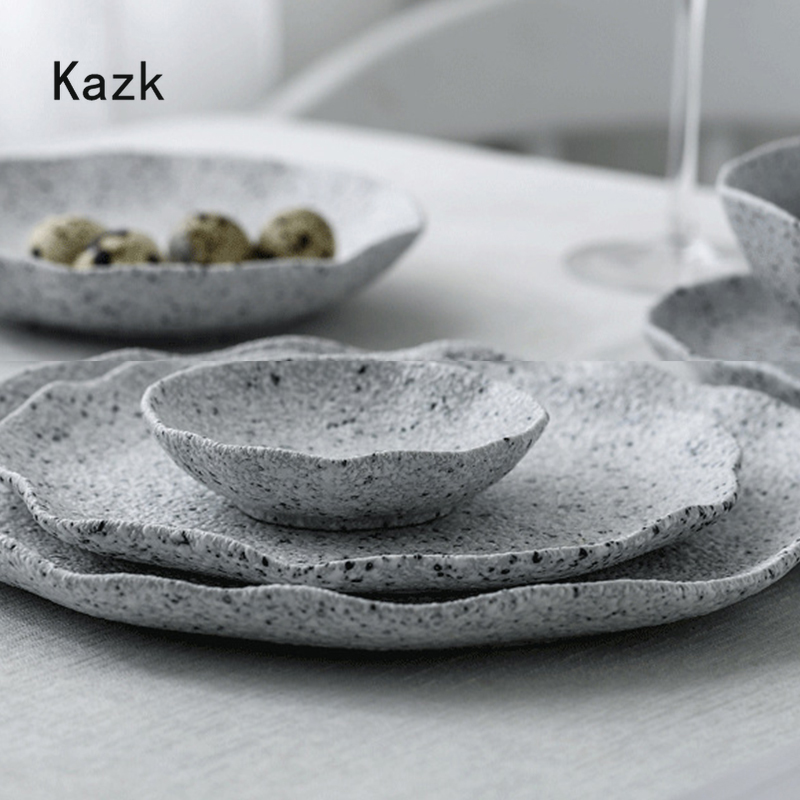 Nordic Granite Texture Ceramic Plate Dishes Irregular Western Food Dinner Plates Dessert Dish Soup Bowls Home Tableware