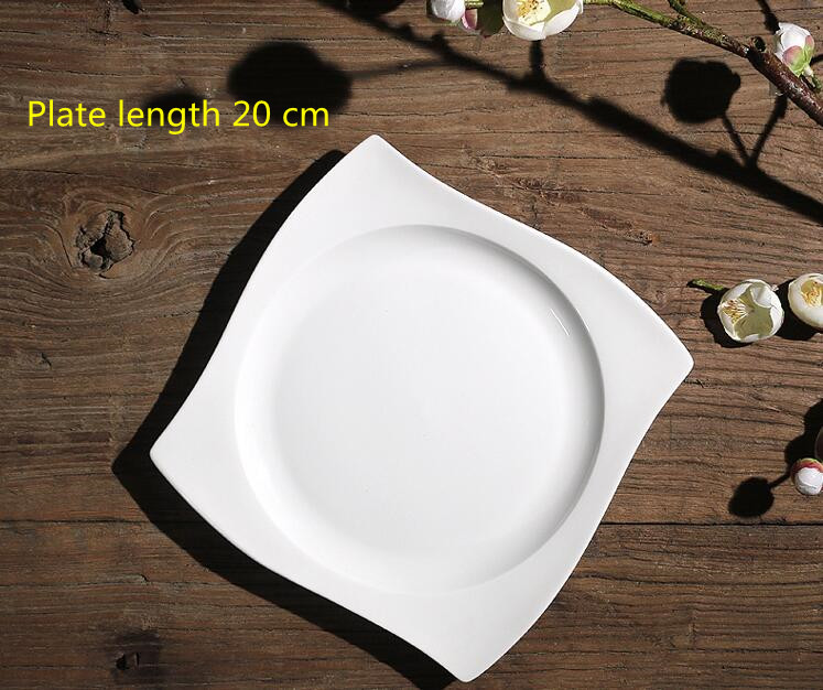 European-style pure white bone china bowl and plate set special-shaped western plate salad bowl hotel set ceramic tableware: 8-inch plate