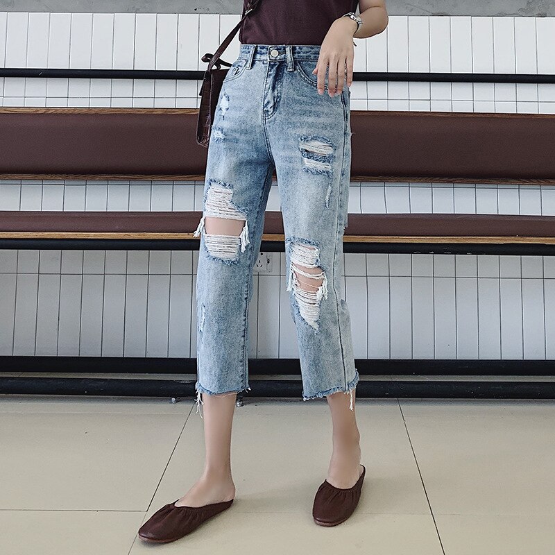 Sexy déchiré jean pour femmes pantalon Vintage taille haute jean Femme ample Streetwear grande taille trou Denim jean 4XL