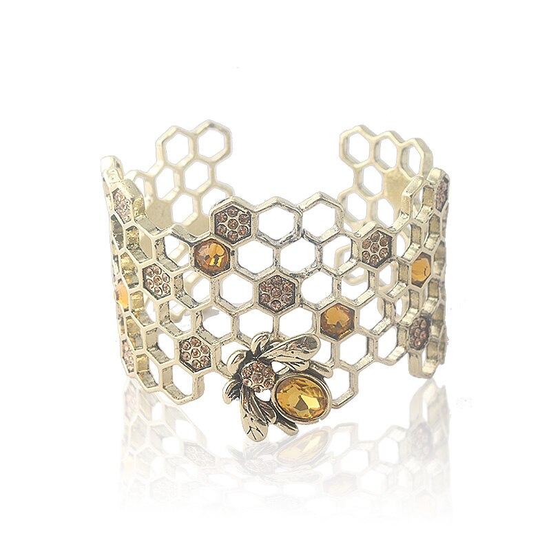 Gold Biene Bienenwabe Manschette Breites Armbinde Armbinde Einstellbar Bienenstock Armreifen für Frauen Partei Schmuck Weihnachten: Ursprünglich Titel