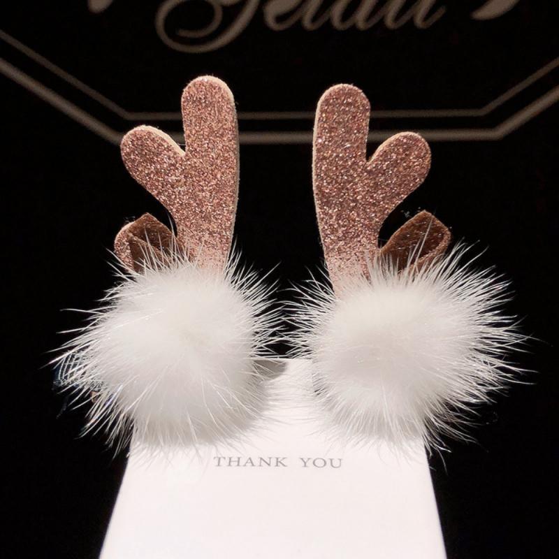 Kerst Pluche Haarspeld Pluche Bal Winter Kinderen Haarspeld Top Clip Elanden Eendenbek Gewei Kerst Haaraccessoires: Donker Kaki