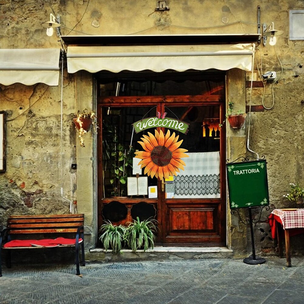 Welkom Teken Handcrafts Metalen Zonnebloem Voordeur Decor Muur Opknoping Teken Voor Deur Veranda Bar Cafe Winkel Deur Veranda