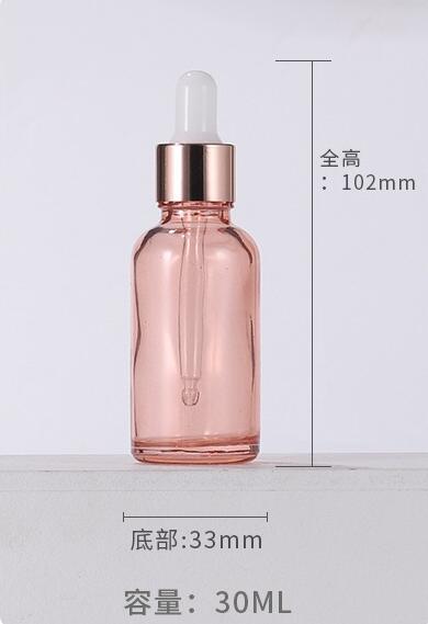 5-100ml rose guld pink flaske glas aromaterapi flydende dråber essentiel grundlæggende massage olie pipette genopfyldelige flasker: 30ml