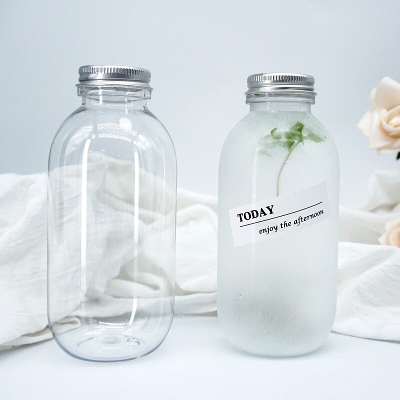 10pcs Net red small round bottle juice milkshake bottle cold drink beverage bottle 450ml milk tea cup shaker tea plastic bottle