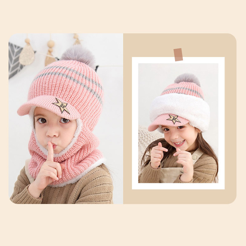 Children Winter Knit Hats Ribbed Beanie Hat Kids Cap Scarf Set Neck Warmer with Thick Fleece Lined Winter Girl Boys Ring Scarves