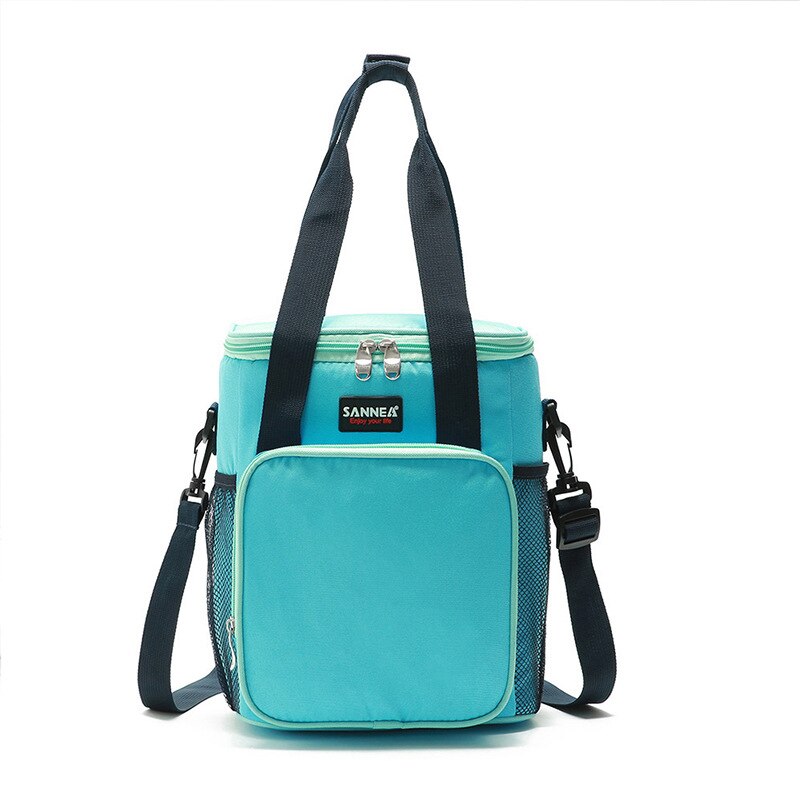9L waterproof oxford cooler bag portable thermal lunch picnic box cool insulated shoulder bag ice pack food drinks fresh bag: Sky Blue