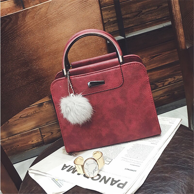 Handtas dames casual tote bag dames grote schouder messenger bags pu leren handtas met bontbal bolsa