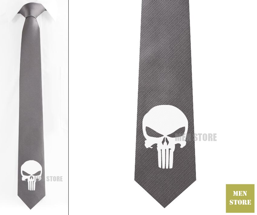 The Punisher Skull Ghost Men Jacquard Woven Skinny Narrow 2.3" Necktie 6 cm Neckwear Wedding Party Groom Tie Cufflink LK020M