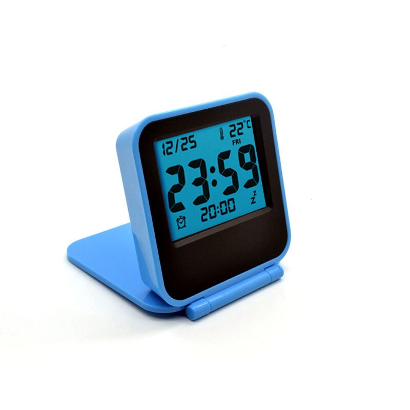 modern snooze alarm clock LED digital desktop clock battery operated travel clock watch thermometer 5 color: Blue