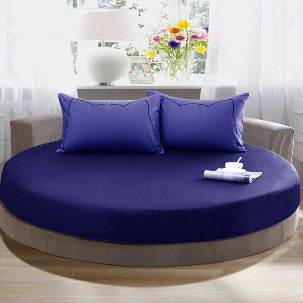 Hotel Home Textile Solid Color Pure Cotton Round Bed Spread Fitted Sheet Covers 86'' Diameter