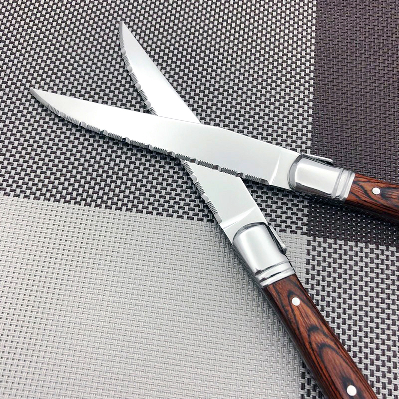 Laguiole stil rostfritt stål stek knivar trä stek knivar middag kniv trä handtag bestick middag kniv restaurang bordskrig