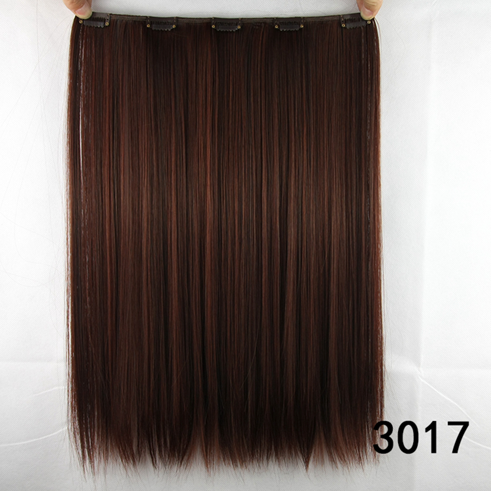 Soowee-extensiones de cabello sintético para mujer, 5 Clips de fibra de alta temperatura, 18 pulgadas, largo y liso: 4/27HL