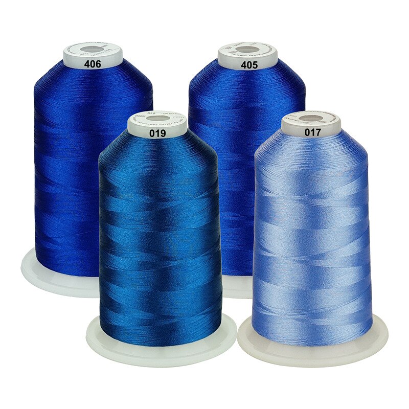 Simthread Embroidery Machine Thread 100% polyester HUGE Spool 5000 Meters 4 Colors Pack: Blue series