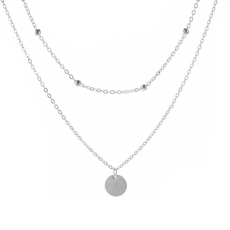 Rvs Ketting Ronde Cirkel Hanger Voor Vrouwen Elegante Sleutelbeen Gouden Ketting Bruiloft Sieraden: SILVER