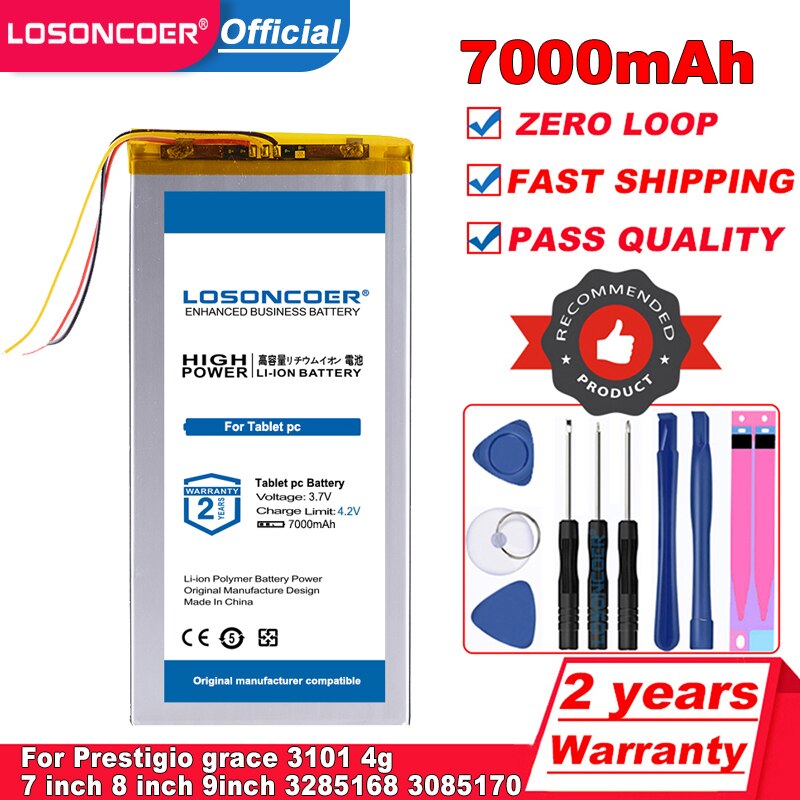 LOSONCOER 7000mAh Lithium-ion Polymer Battery - 3285170 3285168 3085170 - for 7-9 inch Tablets