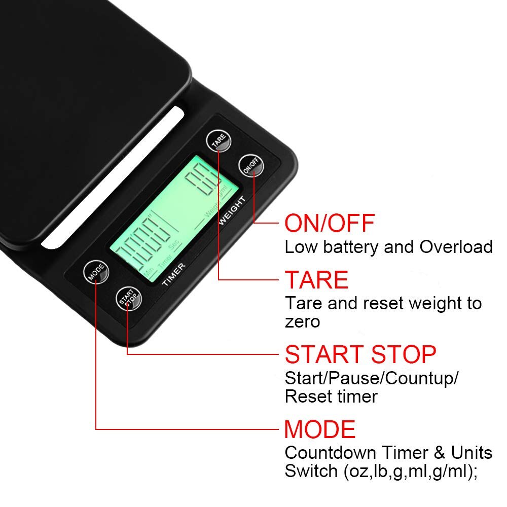 3kg 0.1g 5kg 0.1g Coffee Weighing 0.1g Drip Coffee Scale with Timer Digital Kitchen Scale High Precision LCD Scales