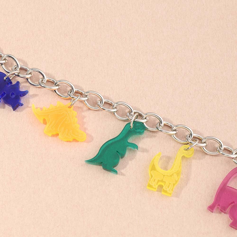 1Pcs Cute Acrylic Dinosaurs Bracelets Candy Colors Resin Cartoon Animal Bracelet Birthday Girls Women Handmade Jewelry