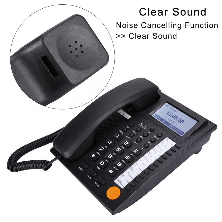 Wall Mountable Telephone Desktop Corded Landline Phone with 11 Fast Dial Automatic Take-up Ringtone Switch Dual Interface