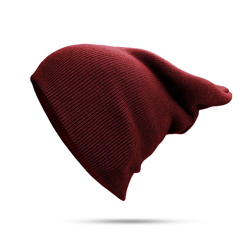 Gorro de invierno cálido liso con puños para hombre y mujer, gorro de esquí con estampado de Calavera, elástico suave, para uso diario,: wine red