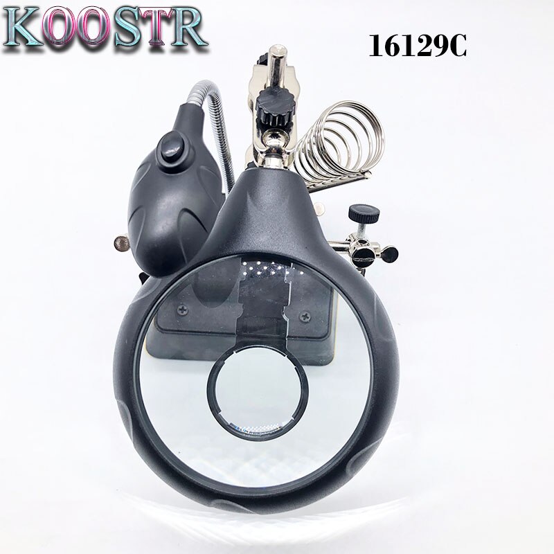 16129C 5 LED Auxiliary Clip Magnifier 3 In 1 Welding Magnifying Glass with helping Hand Soldering Solder Iron Stand Holde