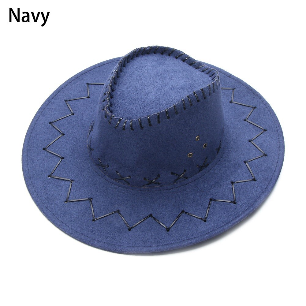 1pc vintage cowboy jazzhat western stil ruskind bredskygge jazz filt fedora kasket fancy dress tilbehør til mænd kvinder: Flåde