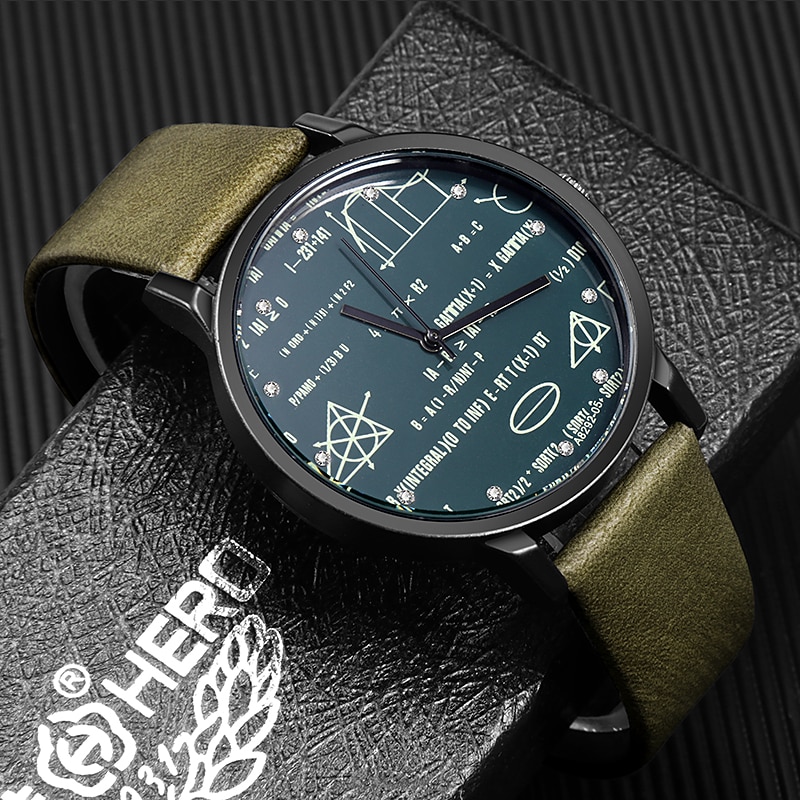 Miler Mens watch leather quartz Mathe matical formula prints wrist watch men causal relogio masculino erkek kol saati