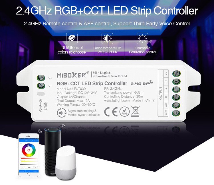 Miboxer rgb+cct led strip light controller, fut 039 ( uppgraderad ) 2.4 ghz  dc12v ~ 24v led lampa tejpdimmer: Default Title