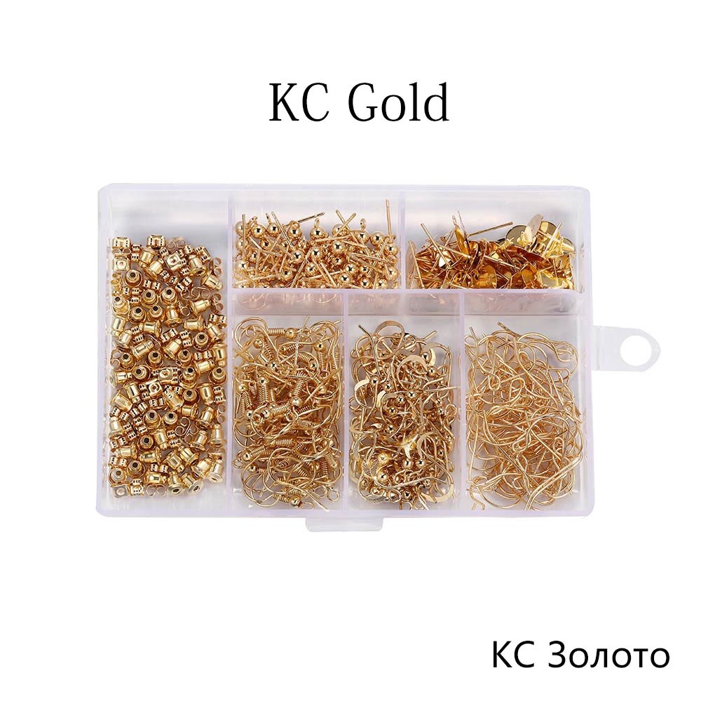 Conjunto de fornituras para joyería, collar, cadena, pendiente, alambre, aguja de joyería, estilo mixto, kits de suministros de joyería, 4 colores, 300 Uds.: KC Gold