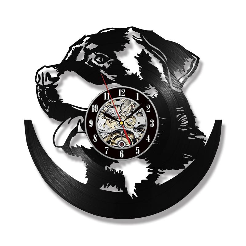Rottweiler – horloge murale 3D LED en vinyle, horloge suspendue lumineuse, veilleuse, décor de chambre: A / No LED Light