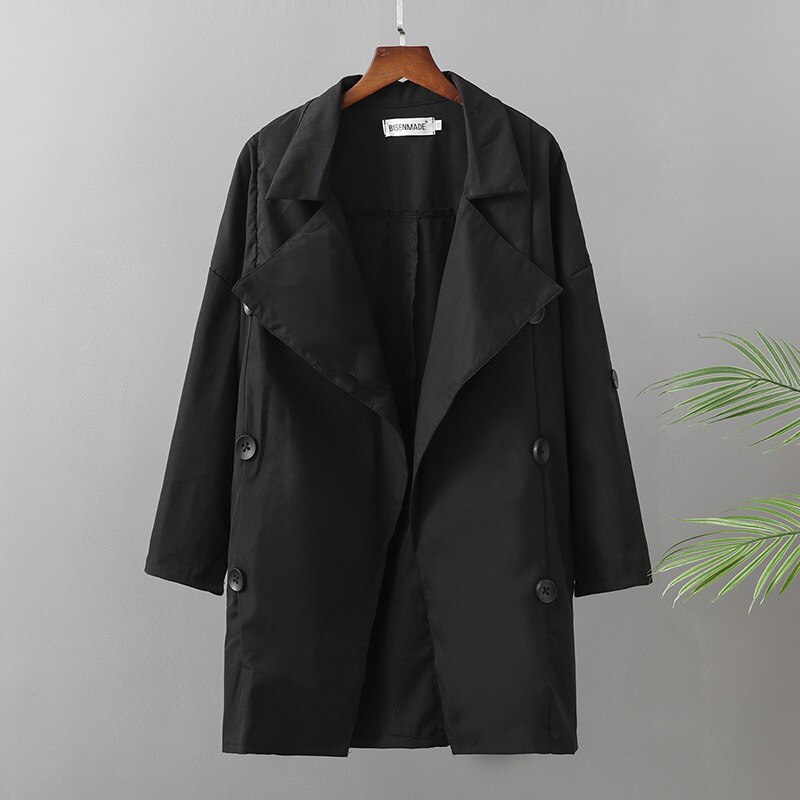 Frauen Kleidung Graben Mantel Plus Größe Frühling Frauen Casual Zweireiher Oberbekleidung Klassische Jacke: Black / 4XL