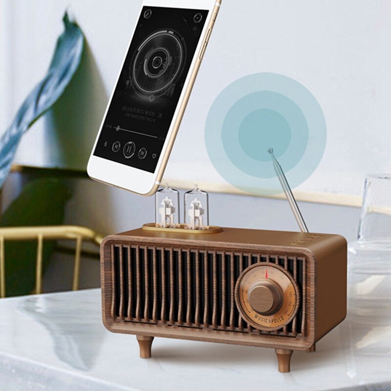 Wood Retro Radio Wireless Bluetooth Speaker Subwoofer Music Player With LED Light Support Handsfree TF Card U Disk