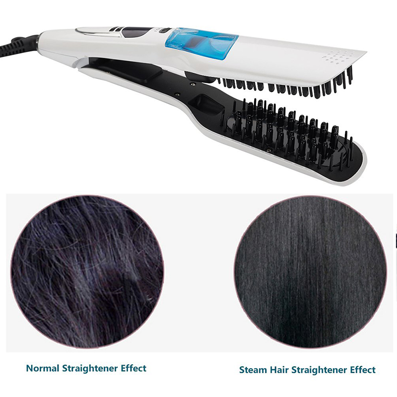 Newest Hair Straightener Brush Brush Comb Salon Wet Dry Fast Ionic Steampod Mist Flat Iron Electric White LCD