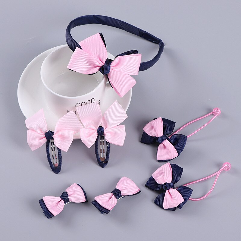 Pinzas para el pelo con lazo para niña, 7 Uds., bandas elásticas para el pelo para niña, horquillas, accesorios para el cabello, juego de aros, diadema elástica, banda de goma: i