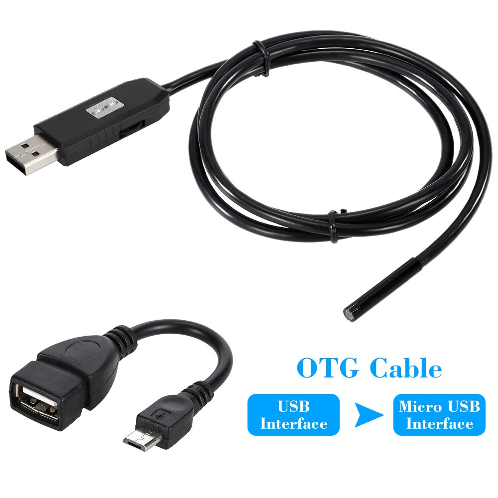 KKMOON 6 LED 7mm lente endoscopio IP67 impermeable inspección boroscopio USB Cable serpiente tubo cámara para OTG Compatible con Android
