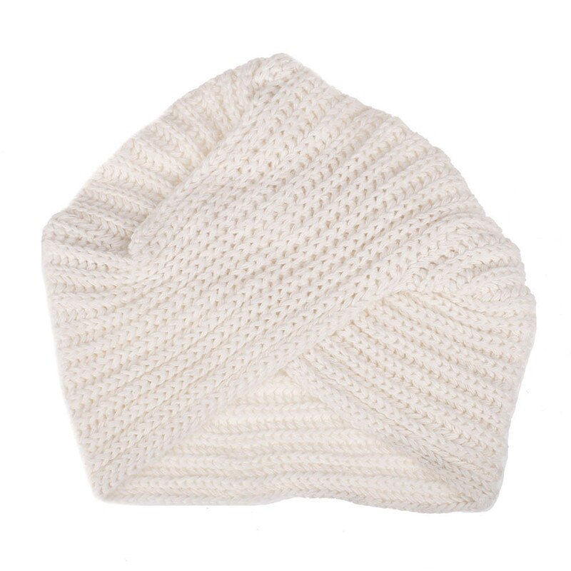 Vinter cap strik turban cross kvinders vinter varm strik turban cross twist hår wrap solid afslappet skullies beanies hat: Hvid