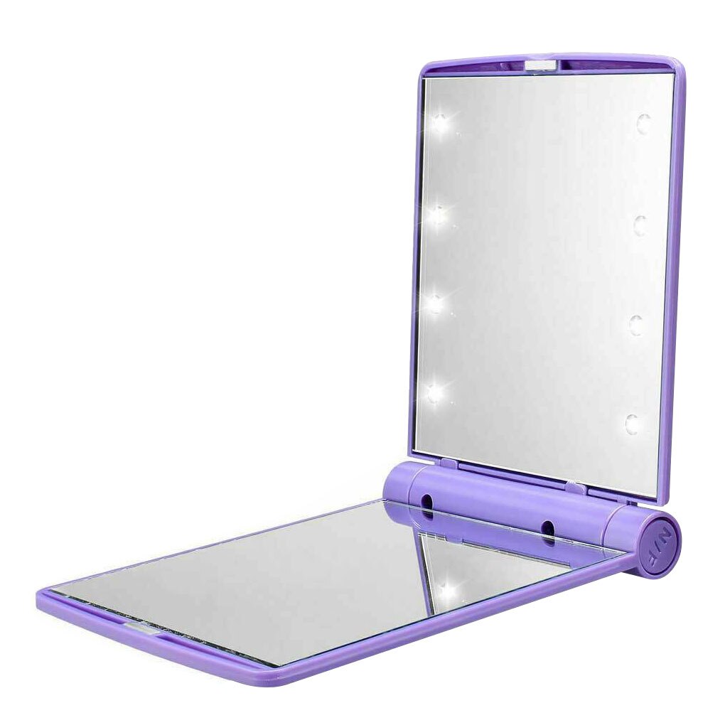 Opvouwbare Make-Up Spiegel Vrouwen Outdoor Draagbare Cosmetische Abs Plastic Opvouwbare Spiegel Met 8 Led Verlichting Lampen: Purple