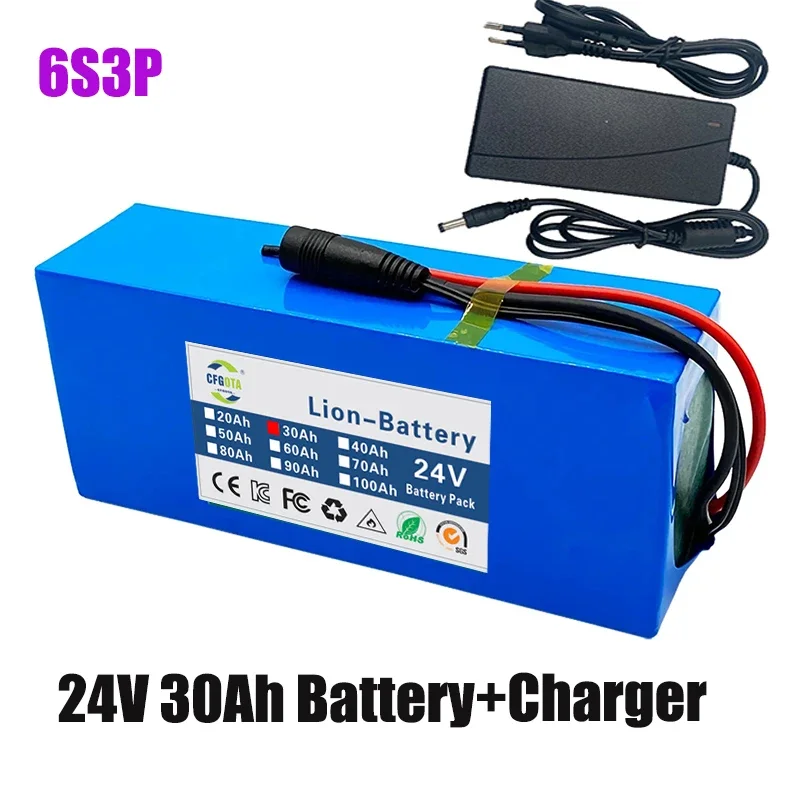 24v 30ah 6 s 3p 18650 lithiumbatterij 24v 30000 mah lithium-ionbatterijpakket + oplader: Roze