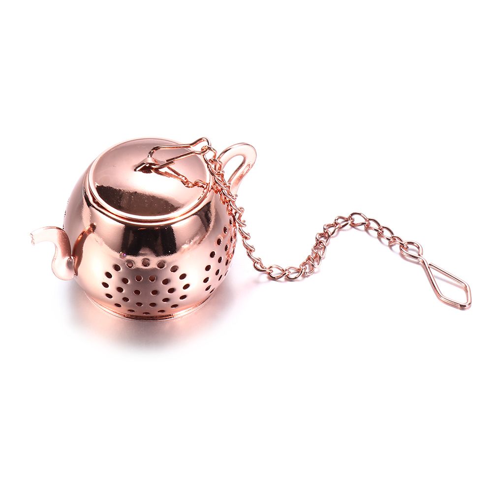 Infuseur à thé en forme de théière Durable, en acier inoxydable, avec chaîne, filtre à herbes et épices, diffuseur, Gadget de cuisine: rose gold