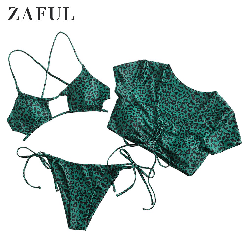 Zaful Luipaard Slangenhuid Cinched Uitsparing Tie Drie Stuk Badpak Sideanimal Print Uitneembare Snake Print Co Ord Bikini: Peacock Blue / L