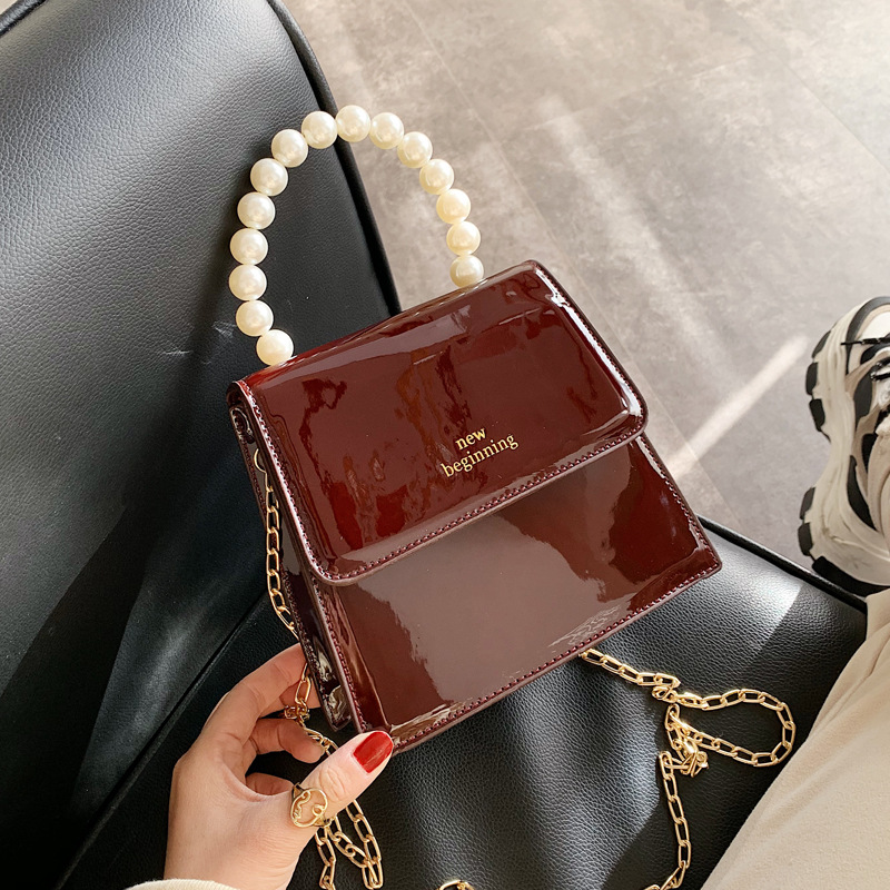 ¡Novedad de ! Bolsos de charol brillantes de estilo coreano de para mujer, bolso con perlas