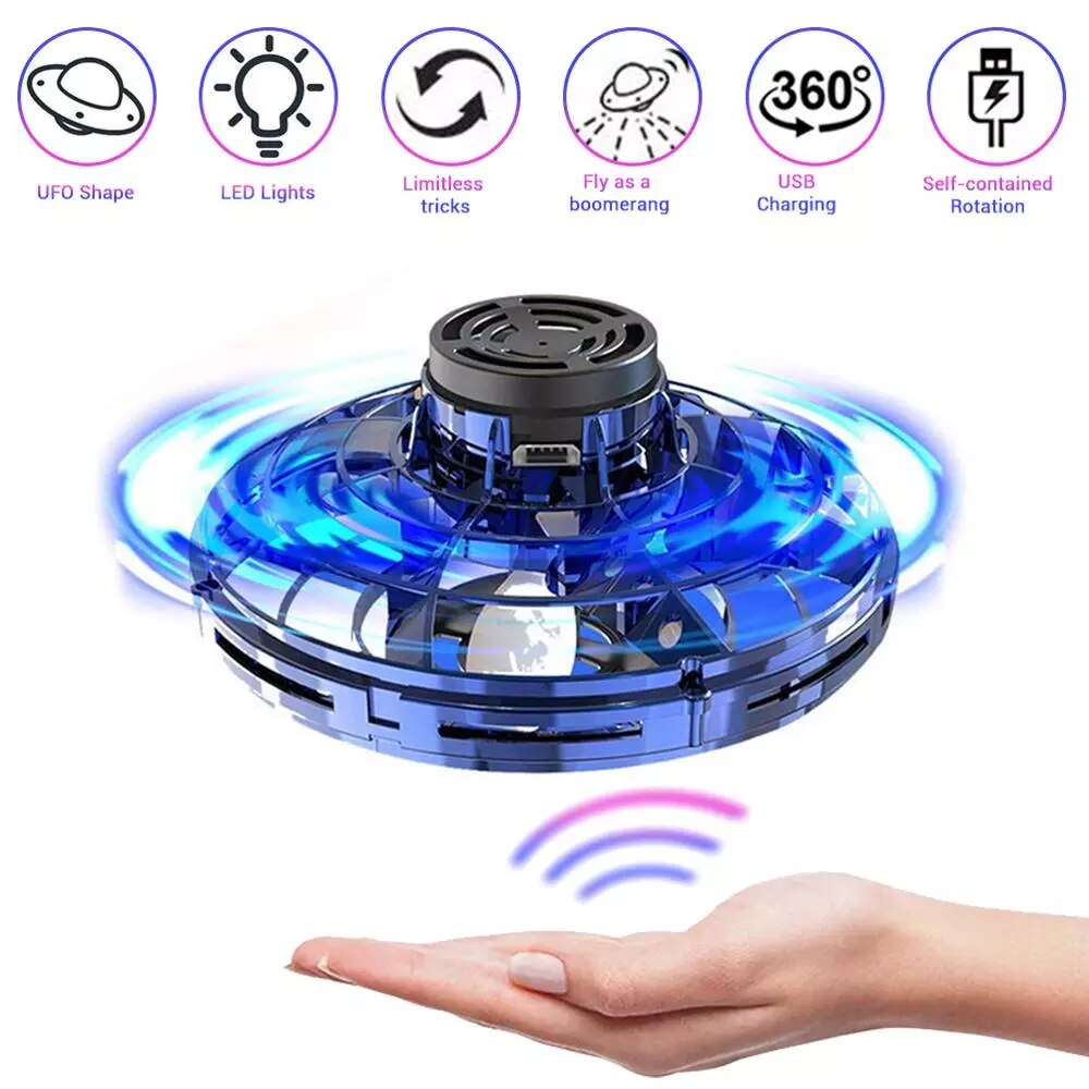 ZK20 Magical Fingertip Flying Ground Amphibious Gyro Levitation Induction Gyro UFO Drone Adult Decompression Toy Kids Toy: flynova blue