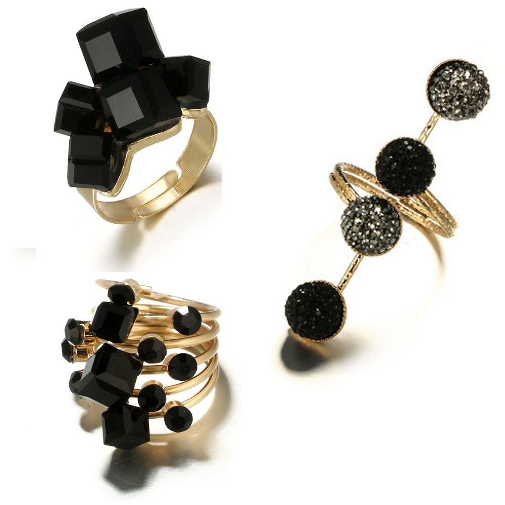 Conjunto de anillos Midi con apertura de dedo nudillo para Mujer, 1 Uds. De diamantes de imitación dorados y negros antiguos, joyería Punk con estilo