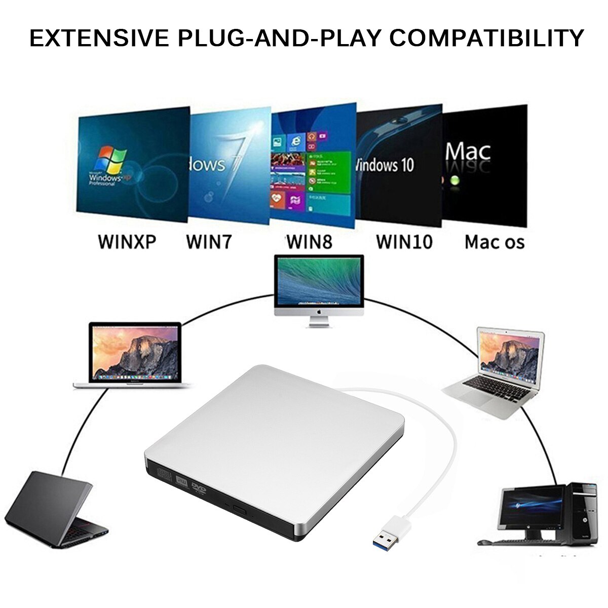 2mb externa usb 3.0 dvd/cd rw cd writer slim carbon grain drive brännare läsare spelare för pc laptop optisk enhet