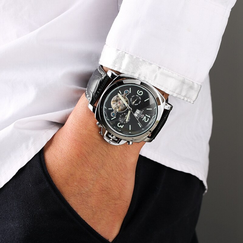 Forsining haut de gamme automatique montre pour hommes mécanique montre Tourbillon hommes Sport lumineux horloge mâle en cuir rétro montres