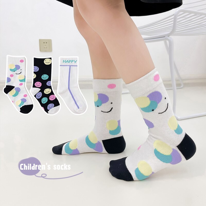 3 paia di calzini per bambini nuovi quattro stagioni Cartoon calzini corti in cotone a pois bianchi e neri comodi calzini per bambini Casual 1-9Y