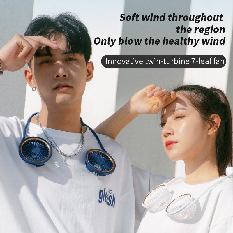 Mini USB Portable Fan Hands-free Neck Fan Rechargeable Battery Small Portable Sports Fan 2000mA Desk Hand Air Conditioner cooler